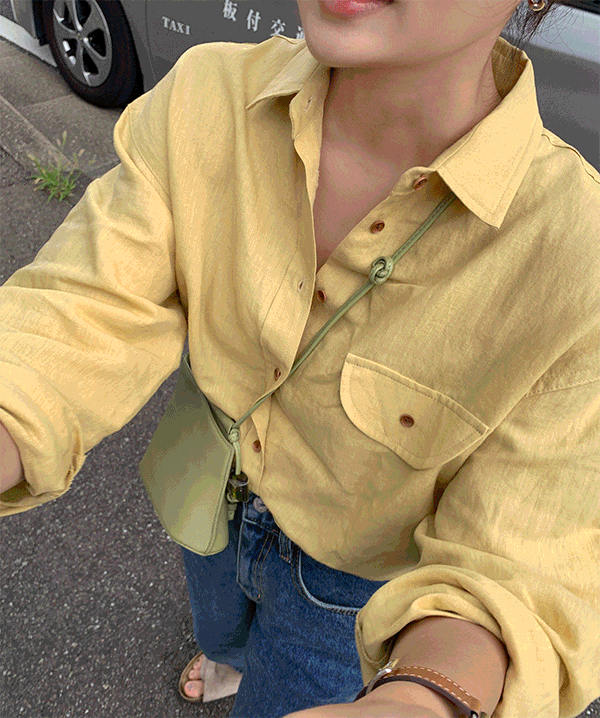 모샤 포켓 린넨 셔츠 (yellow)르헤르